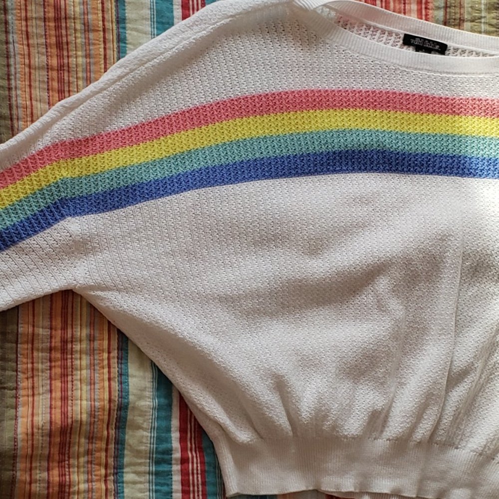 Wild Fable Cropped White/Rainbow Sweater Large